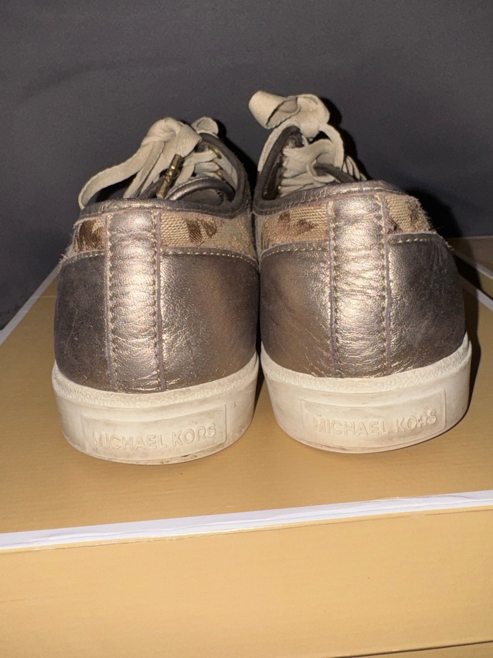 Michael Kors Beige and Brown MK Logo Lace-Up Sneakers - Picture 6 of 6